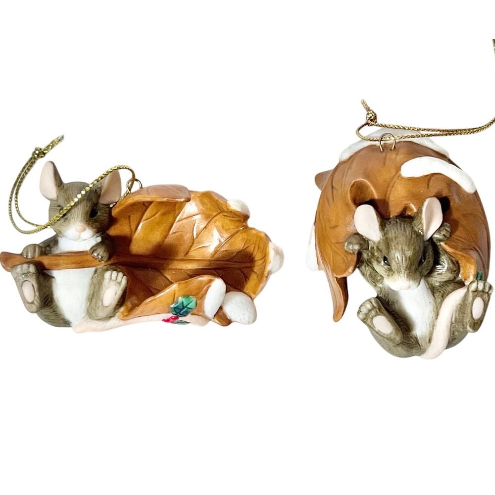 Vintage Charming Tales Fitz Floyd Mouse Mice Porcelain Ornament Figurines Pair
